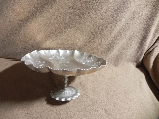 Farber & Shlevin Hand Wrought Aluminum Hammered Footed Dish Floral Pattern