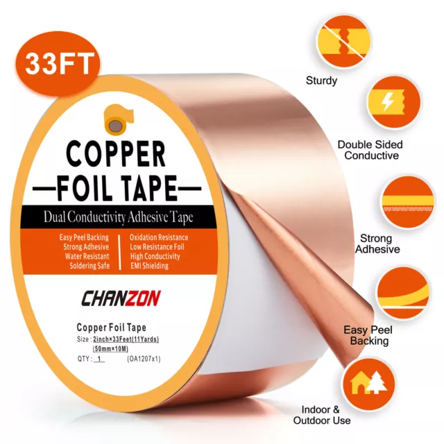 2" X 33 Feet Copper Foil Tape with Conductive Adhesive for Guitar EMI Shielding