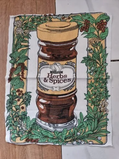 Decorative Tea Towel Schwartz Herbs and Spices Cotrom Branded Vintage Rare
