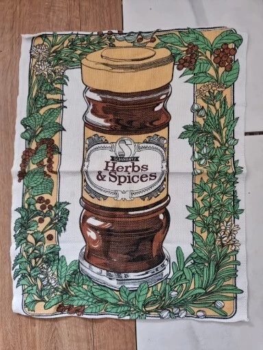 Decorative Tea Towel Schwartz Herbs and Spices Cotrom Branded Vintage Rare