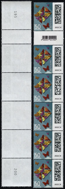 Bund 2022 Welt der Briefe 50 Cent Rollenanfang 6er aus 200er Rolle, MiNr 3714