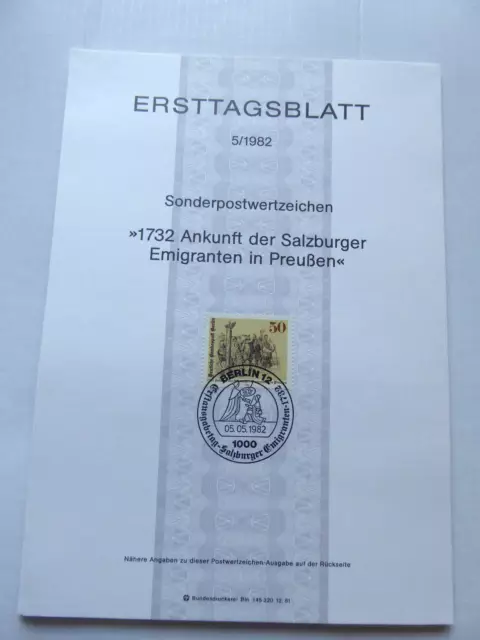 Briefmarken Berlin 1982: ETB Nr. 5 "Salzburger Emigranten", Erstausgabestempel