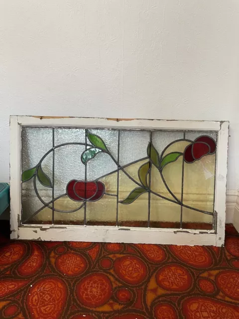 Reclaimed Leaded Light Stained Glass Art Nouveau Deco Window 93cm x 57cm