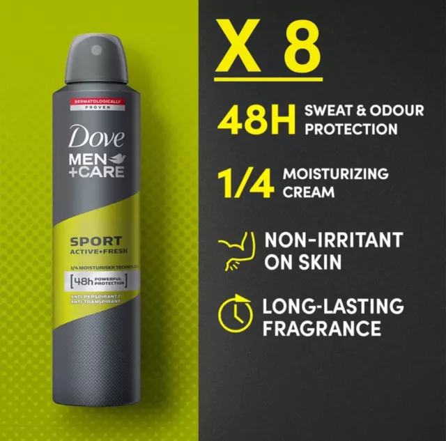 8 Pz Dove Men Care Sport Active Fresh Deodorante Spray 250Ml Deo Uomo