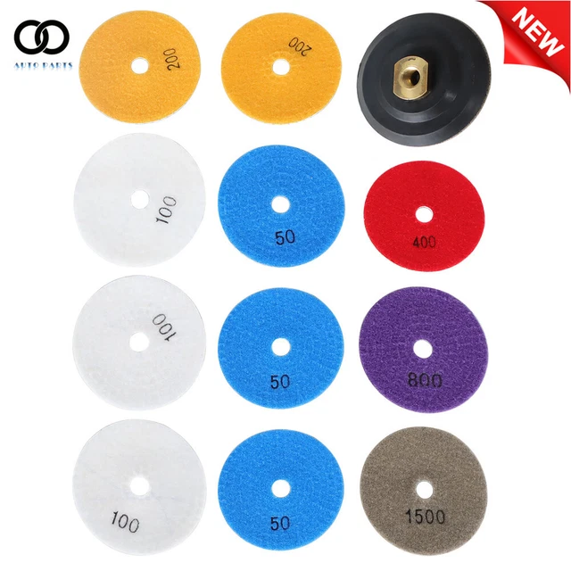 4 in Diamond Polishing Pads  Wet/Dry Set of 11+1 Backer Pad for Granite Concrete