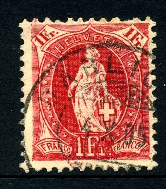 Switzerland 1882 1 Fr Red & 25c Green (Perfin KB) - Fine Used