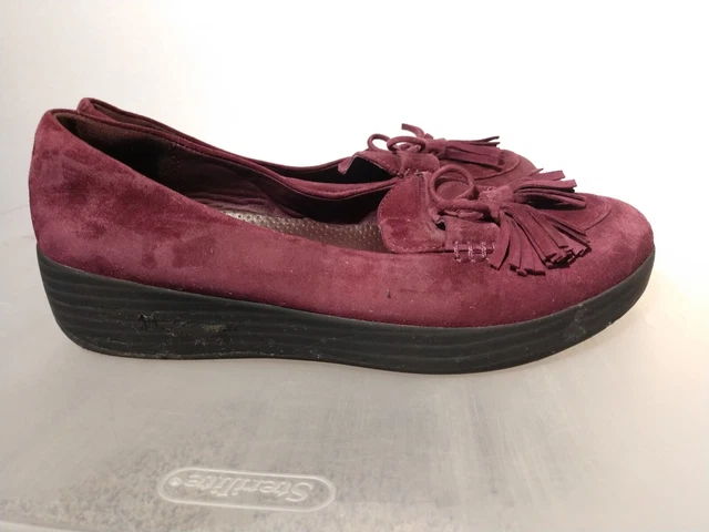 FitFlop Womens Shoes Sz 6.5 Maroon Suede Slip On Tassel Loafers Super Comfort