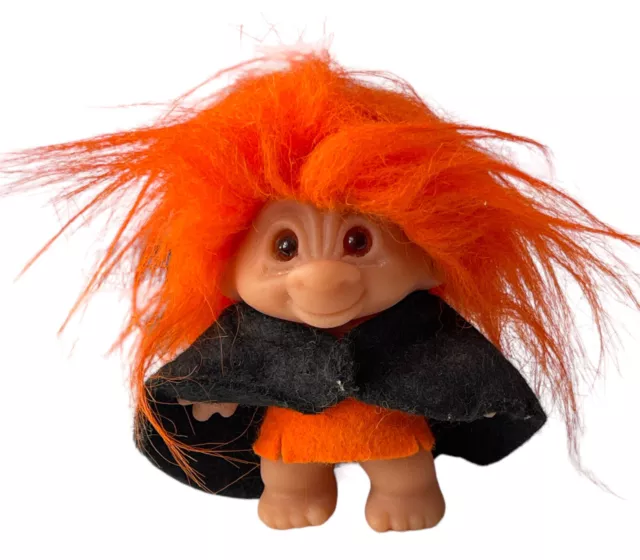 Vintage Dam Troll Doll Denmark Mini Orange Hair Witch Felt Clothing