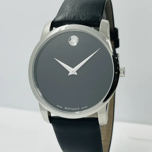 Movado Men's Museum Classic 40mm Black Leather Band Steel Sapphire Watch 0607269