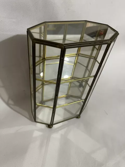 Brass & Glass Mini Curio Cabinet Jewellery Trinket 3 Panel Display Vintage Large