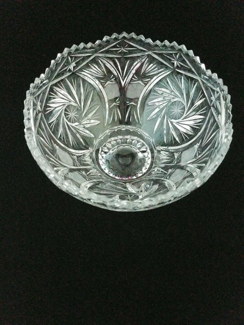 Vintage Cut Glass Crystal Pedestal Bowl Pineapples & Hobstars American Brilliant