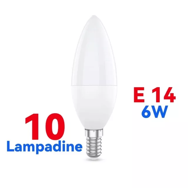 10 Lampadine Led E14 6W Luce Fredda Lampada Candela Risparmio Energetico 6500K