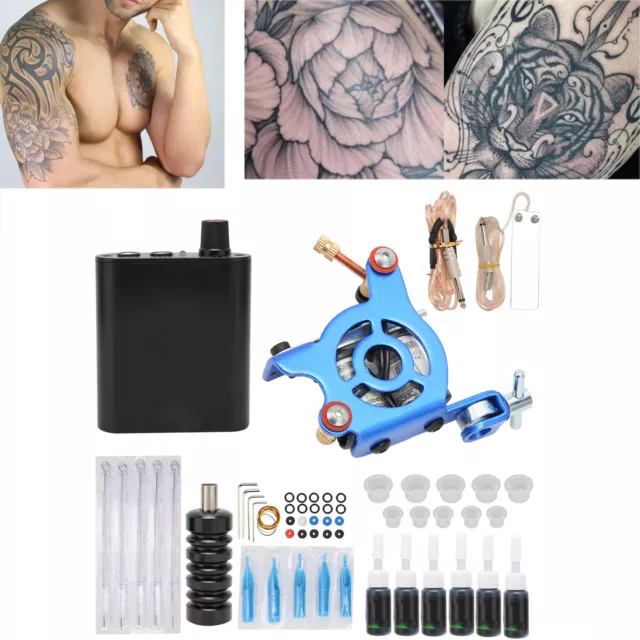 (EU Plug)Complete Tattoo Kit Professional Tattoo Machines Starter Kit VIS