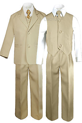 Boy Kid Teen Formal Wedding Party Prom Khaki Stone Suit Tuxedo + Design Tie 5-20