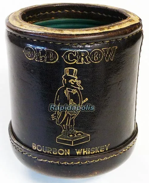 OLD CROW BOURBON WHISKEY Used Black Leather Dice Cup - Deadwood gambling
