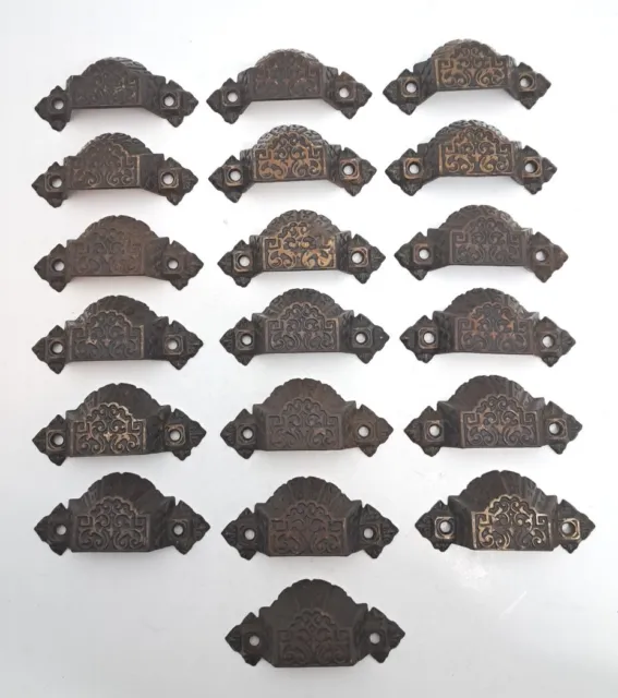 Antique Cast Iron Bin Drawer Apothecary Cabinet Door Pulls Hardware  Lot of 19