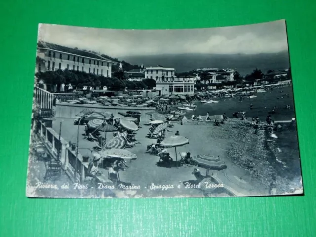 Cartolina Riviera dei Fiori - Diano Marina - Spiaggia e Hotel Teresa 1956
