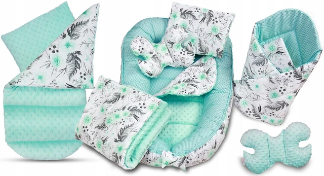 Baby 6pc Double-sided Soft Cocoon Infant Sleep Nest Bed Cushion GREEN FLOWERS