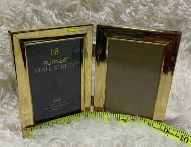 Burnes Solid Brass Picture Frame 3”x5” Solid Brass Double Paned Two Sides Photo