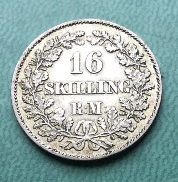 Decent Grade 1856 Silver Denmark 16 Skilling Coin 2