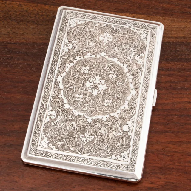 Heavy Middle Eastern Silver Cigarette Case Superbly Hand Chased