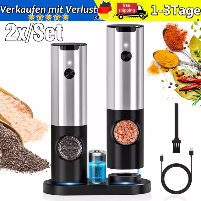 2x Gewürzmühle Salzmühle Pfeffermühle Elektrisch USB Edelstahl Küche Gewürze Set