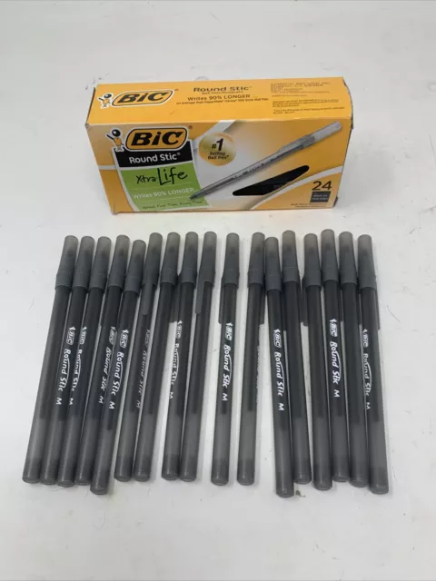 Bic Round Stic Black Ink Pens 1 box 24 ct + 17 Partial Box = 41 Pens Total 011