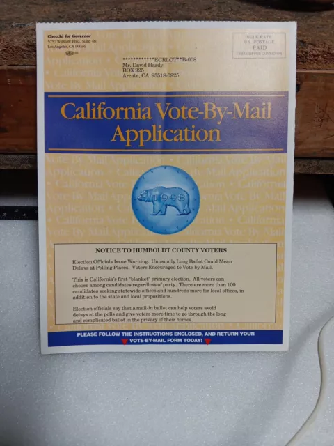 1998 Vote-by-mail Humboldt Ca Election Political Voter ballet