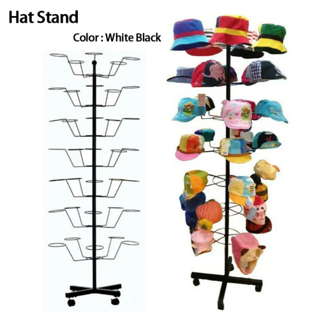 7-Tier Metal B/W 35 Hat Cap Display Rotating Stand Holder Retail Store Rack