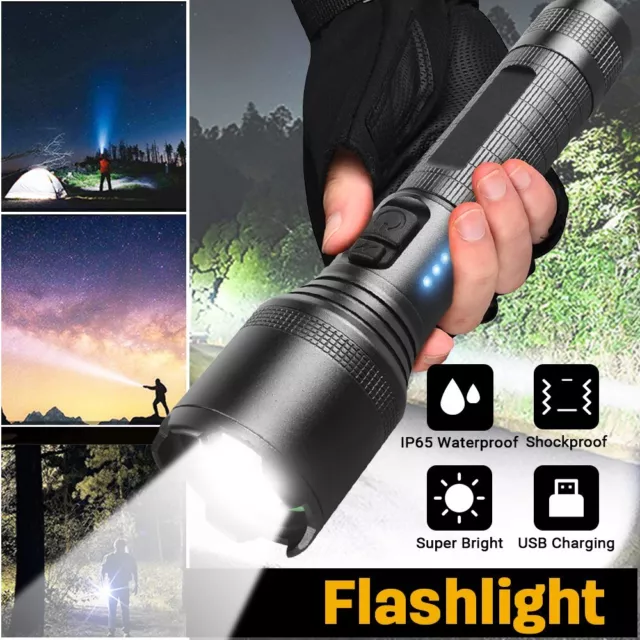 Super Bright Zoom LED Flashlight Powerful Camping Lamp Torch with Battery