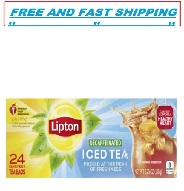LIPTON FAMILY SIZED Iced Unsweetened Black Tea, Decaffeinated, Tea Bags