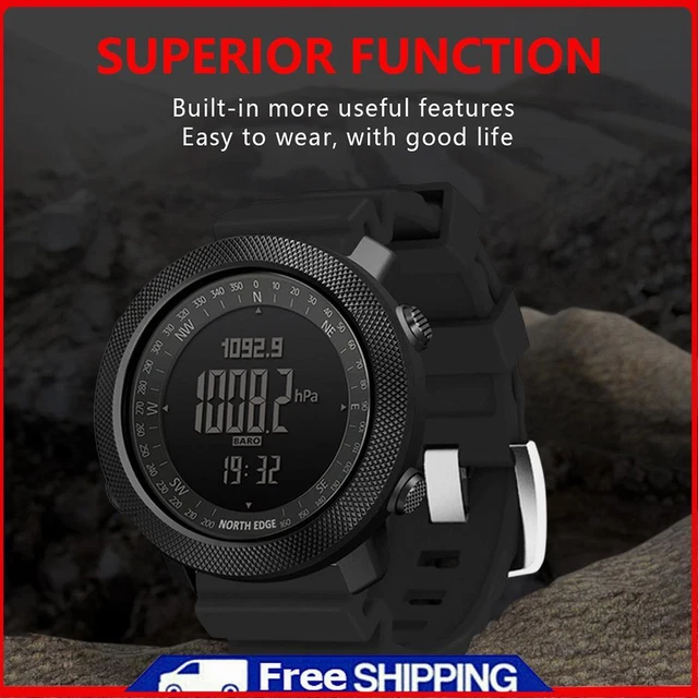 DIGITAL ELECTRONIC WATCH 50M Waterproof Compass EL Backlight Smart