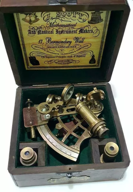 Vintage Maritime Brass Nautical 5 inches Sextant with Wooden Box Marine 3