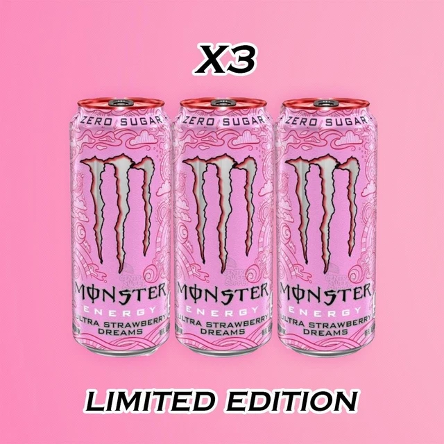 X 3 MONSTER Energy Ultra Strawberry Dreams Zero Sugar Energy Drink Rare