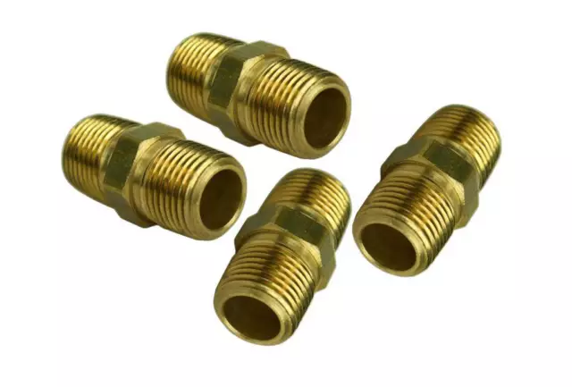 1/4" Brass Male NPT Pipe Thread Hex Nipple Air Ride Suspension Hydraulic- 4 pack