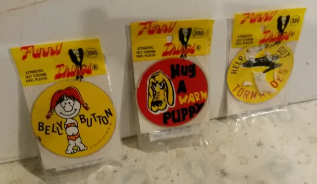 Funny Things Great Western stickers NOS Hug Puppy Tornadoes Belly Button lot 60s