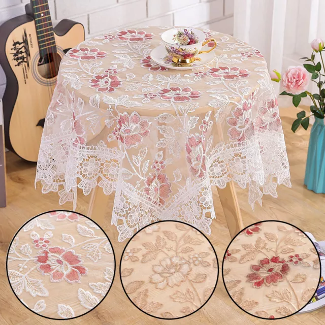 Lace Tablecloth Embroidered Flower Round Table Cloth Cover Kitchen Dining Decor