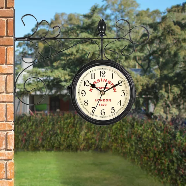 Double Sided Wall Clock Outdoor Garden Train Station Clock Vintage Wall Mounted