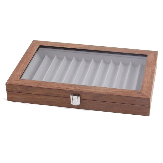 12 Grid Walnut Pen Storage Holder Pen Case Wear-Display Student Gift 8261