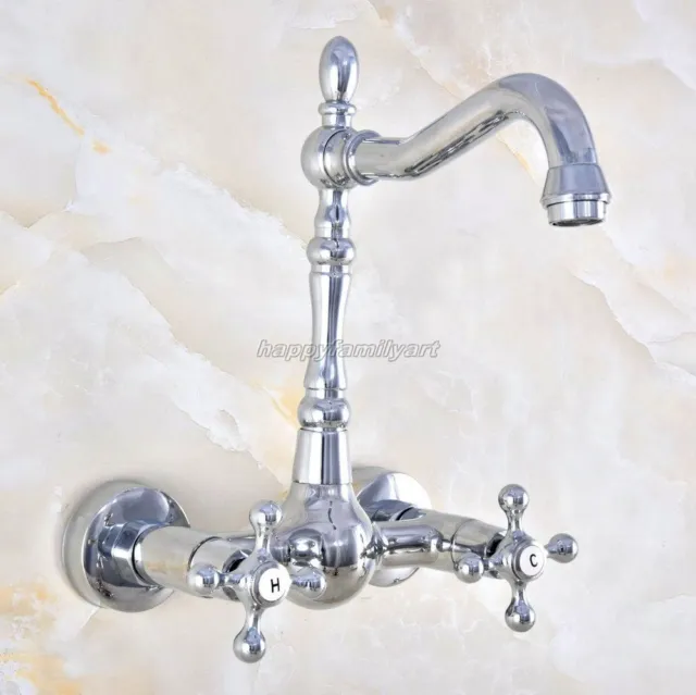 Polished Chrome Brass Wall Mounted Swivel Kitchen Mixer Tap Bath Faucet ynf578
