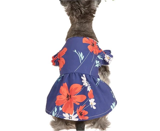 Pet Dress Floral Pattern Press Button Delicate Printing Pet Vest Puppy Pleate...