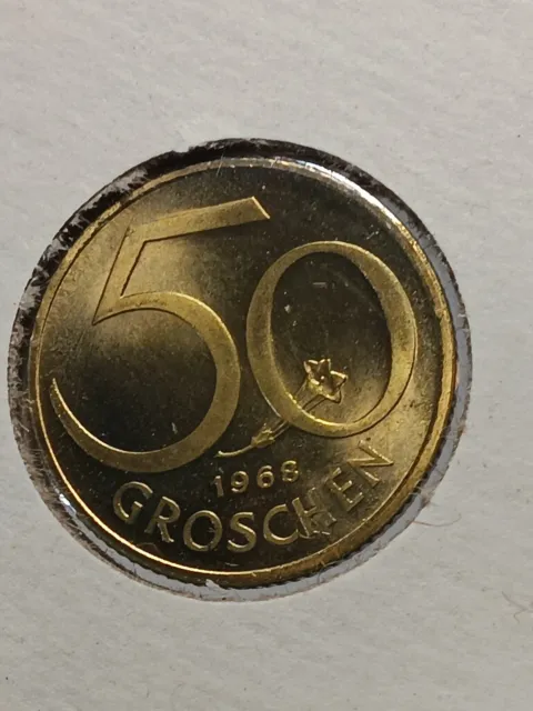 1968 Austria 50 Groschen Coin PROOF  ( Low Mintage )  Rare World Coin   N/219