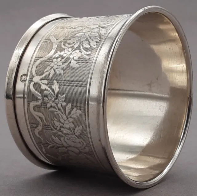 Großer Serviettenring 950er Silber  Frankreich Floral Dekor mit Monogramm (14)