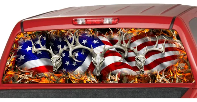 BUCK SKULL OBLITERATION AMERICAN FLAG Rear Window Graphic Decal Tint suv ut camo