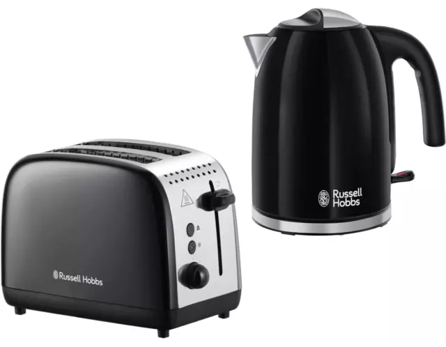 Russell Hobbs Colours Plus Black 1.7L Kettle & 2 Slice Toaster Matching Set