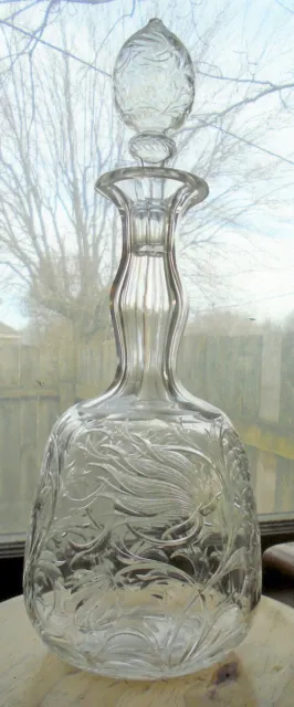 American Brilliant ABP Cut Glass Rock Crystal Decanter, Stopper, Libbey, Signed