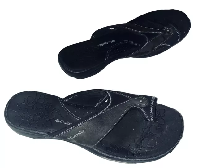 Columbia KEA Black Leather / Neoprene Toe Wrap Thong Sandals Womens 10M - NICE!