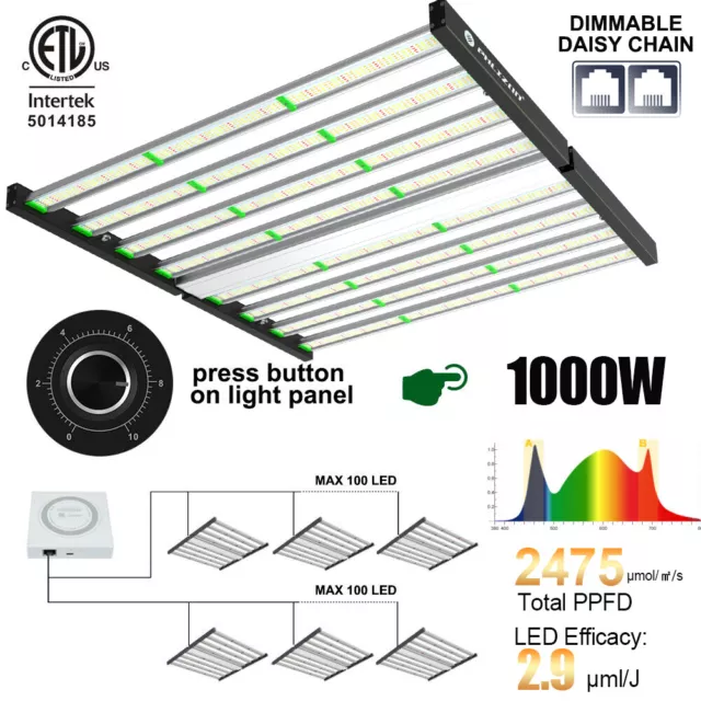 PHLIZON LED 1000W Full Spectrum Grow Light Bar for Indoor Commercial Veg Flower