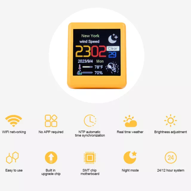 Smart Desktop Clock WIFI Weather Clock 1.5Inch  Screen Temperature&Humidity Gift
