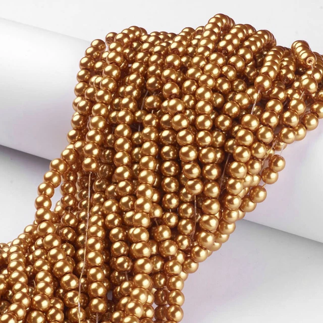 7" to 30" 6mm PERU GOLD B68 GLASS Pearl Necklace (Choice Length & Clasps)